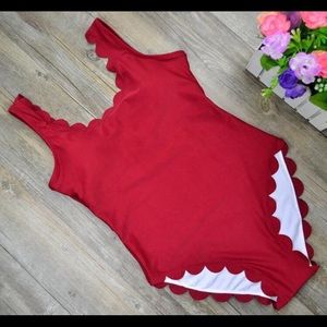 Red Scalloped One Piece Swimsuit